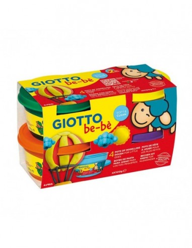Giotto Bebe Πλαστοζυμαράκια 4τμχ 400gr Πράσινο- Πορτοκαλί - Κίτρινο - Μωβ