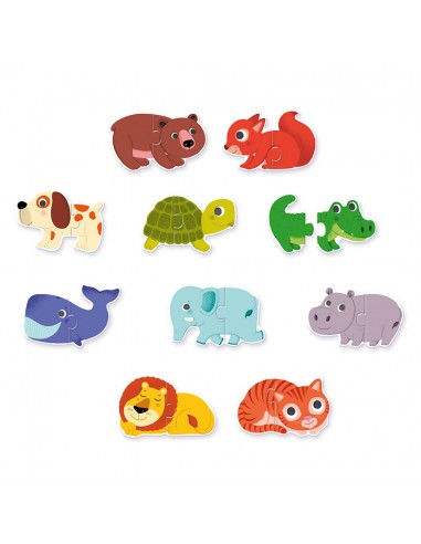 Djeco 10 Παζλ με 2 κομμάτια 'Ζωάκια'